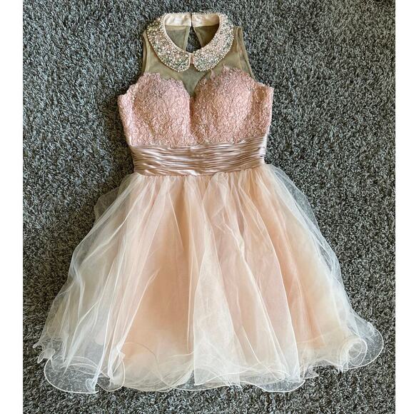 Sherri Hill Pink Blush Tulle Dress Prom Homecoming Pageant Size 4 Beaded Short - Picture 3 of 10